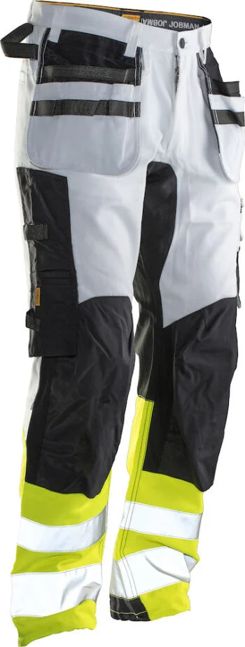 Jobman 2134 Hi-vis stretch trousers core hp wit/geel D124