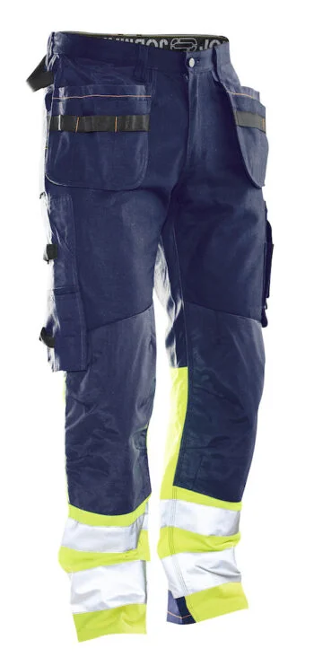 Jobman 2297 Hi-vis trousers cotton hp navy/geel D124