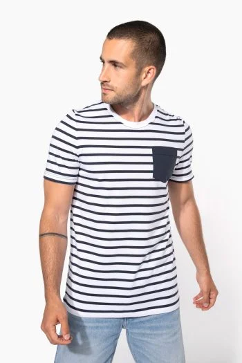Gestreept T-shirt met zak en korte mouwen