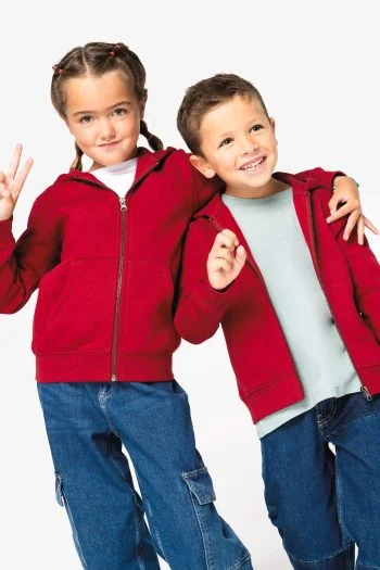 Ecologische kindersweater met rits en capuchon