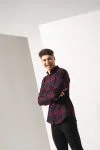 Men's Brushed back Check Casual Shirt with Button-down Collar