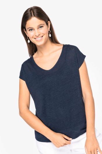 Linnen dames-t-shirt V-hals